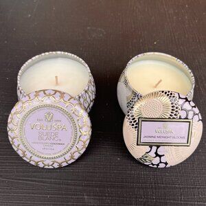 Voluspa Mini Tin Candle Duo (Suede Blanc + Jasmine Midnight Blooms) NWT